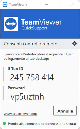 ID e Password TeamViewer per supporto remoto